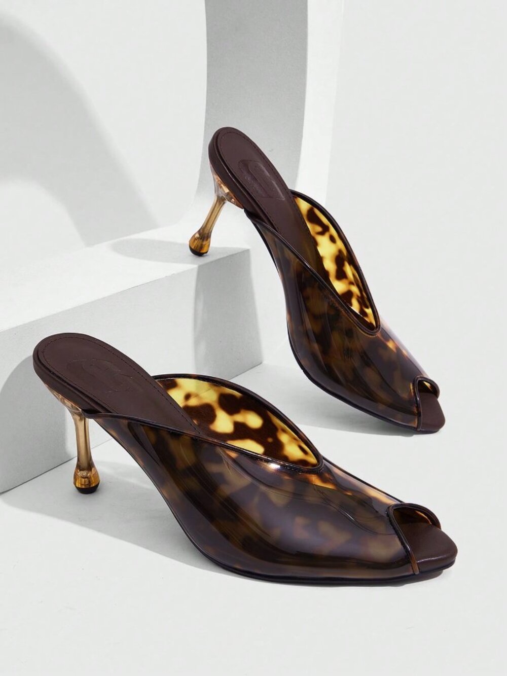 Coffee Brown Elegant Women's Wedges Open Toe Leopard Print Peep Toe Sandal